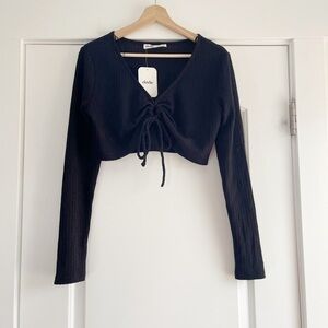 Elodie Waffle Knit Tie Front Crop Top - M